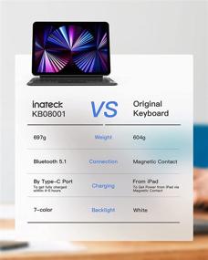 img 3 attached to 🎹 Inateck Keyboard for iPad Air 4th 2020 & iPad Pro 11 Inch - 7-Color Backlight, Shortcut Keys, KB08001 Black