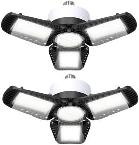 img 4 attached to High-Powered LED Garage Lights, 2-Pack 80W 9600LM 6000K E26 Bulb, Deformable LED Ceiling Lights with 3 Adjustable Panels, Ideal for Garage, Warehouse, Workshop, and Basement.