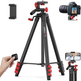 img 4 attached to 📸 KINGJOY 53'' Camera Phone Tripod Stand: Universal Adapter, Remote Shutter, Carry Bag - Max Load 6.6 lb