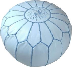 img 4 attached to Marrakesh Gallery Moroccan Pouf Cover - Round & Large Ottoman Leather Cover - Bohemian Living Room Decor - Hassock & Ottoman Footstool - Unstuffed (Bleu Sky)