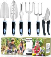 🌿 wanyi garden tool set - 6-piece aluminum lightweight gardening kit with soft rubber anti-skid ergonomic handle - black/blue color - perfect garden gift set logo