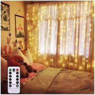 🌟 amars curtain string lights - 6.5ft x 6.5ft warm white led backdrop fairy lights, battery operated with 8 modes remote control timer for bedroom wedding party christmas indoor outdoor логотип