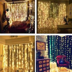 img 1 attached to 🌟 AMARS Curtain String Lights - 6.5ft x 6.5ft Warm White LED Backdrop Fairy Lights, Battery Operated with 8 Modes Remote Control Timer for Bedroom Wedding Party Christmas Indoor Outdoor