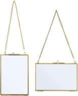 📸 juxyes set of 2 brass wall hanging photo frames: elegant golden glass floating frame style for stunning artwork display (4" x 6") логотип