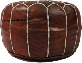 img 2 attached to 🪑 Premium Handmade Moroccan Pouf - Real Leather Footstool Ottomans - Dark Brown - 20" x 13" - Unstuffed
