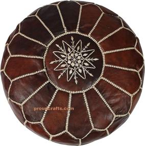 img 4 attached to 🪑 Premium Handmade Moroccan Pouf - Real Leather Footstool Ottomans - Dark Brown - 20" x 13" - Unstuffed
