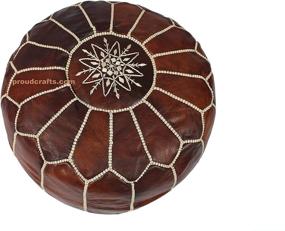 img 3 attached to 🪑 Premium Handmade Moroccan Pouf - Real Leather Footstool Ottomans - Dark Brown - 20" x 13" - Unstuffed