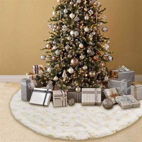 img 3 attached to 🎄 Вlovelife Рождественская ёлочная юбка 48 дюймов, белая с золотым снежинками дизайном, роскошный плюшевый коврик для красивого праздничного декора дома.