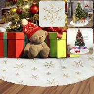 🎄 вlovelife рождественская ёлочная юбка 48 дюймов, белая с золотым снежинками дизайном, роскошный плюшевый коврик для красивого праздничного декора дома. логотип