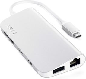 img 2 attached to Satechi Aluminum Type-C Multimedia Adapter: 4K HDMI, Mini DP, USB-C PD, Gigabit Ethernet, USB 3.0, Micro/SD Card Slots | Compatible with MacBook Air/Pro (Silver)