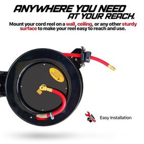 img 3 attached to 💨 ReelWorks Air Hose Reel - Retractable 3/8" Hybrid Polymer Hose, 50 ft Length, Max. 300 PSI, for Compressor Water, Plastic Spring Driven with Swivel Bracket (Model: L815153HA)