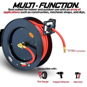 img 2 attached to 💨 ReelWorks Air Hose Reel - Retractable 3/8" Hybrid Polymer Hose, 50 ft Length, Max. 300 PSI, for Compressor Water, Plastic Spring Driven with Swivel Bracket (Model: L815153HA)