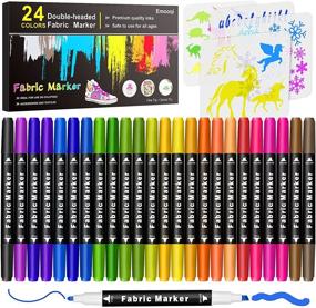 img 4 attached to 🎨 Emooqi Fabric Markers Pen Set: 24 Permanent Colors for Vibrant Fabric Paint Art - Dual Chisel Point and Fine Point Tips - Non-Toxic and Child Safe