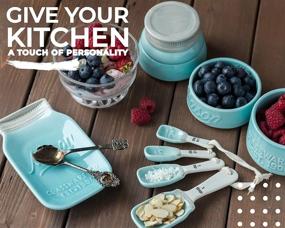 img 3 attached to 🍽️ Comfify Vintage Mason Jar Kitchenware Set - Complete Ceramic Décor Kit with 4 Measuring Cups, 4 Measuring Spoons, and Spoon Rest - Attractive Aqua Blue Embossed Ceramic in Classic Vintage Style