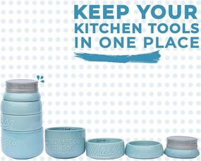 img 2 attached to 🍽️ Comfify Vintage Mason Jar Kitchenware Set - Complete Ceramic Décor Kit with 4 Measuring Cups, 4 Measuring Spoons, and Spoon Rest - Attractive Aqua Blue Embossed Ceramic in Classic Vintage Style