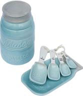 🍽️ comfify vintage mason jar kitchenware set - complete ceramic décor kit with 4 measuring cups, 4 measuring spoons, and spoon rest - attractive aqua blue embossed ceramic in classic vintage style logo