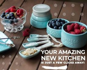 img 1 attached to 🍽️ Comfify Vintage Mason Jar Kitchenware Set - Complete Ceramic Décor Kit with 4 Measuring Cups, 4 Measuring Spoons, and Spoon Rest - Attractive Aqua Blue Embossed Ceramic in Classic Vintage Style