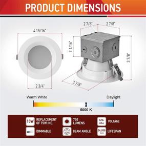 img 2 attached to OSTWIN 4 Inch Canless LED Recessed Light, Dimmable Downlight with Integrated Junction Box, 10W (75W Eqv.), 800 Lumens, 5000K Daylight, Wet Locations, IC Rated, ETL Listed