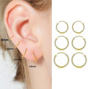 img 3 attached to 👂 GULICX 925 Sterling Silver Hoop Earrings Set for Women and Girls - Hypoallergenic Sleeper Cartilage Hoops, 3 Pairs: Gold Finish, 8mm, 10mm, 12mm