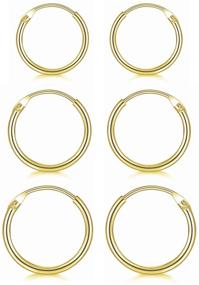 img 4 attached to 👂 GULICX 925 Sterling Silver Hoop Earrings Set for Women and Girls - Hypoallergenic Sleeper Cartilage Hoops, 3 Pairs: Gold Finish, 8mm, 10mm, 12mm