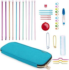 img 4 attached to YARWO Tunisian Crochet Hook Set: 11-Piece Aluminum Afghan Hooks & Knitting Accessories in Teal, with Case