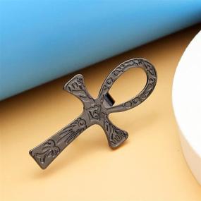img 2 attached to 🔑 RechicGu Egyptian Ankh Key of Life Cross Ring: Stylish, Adjustable Band with Hieroglyphic Carvings - Symbol of Protection and Amulet Jewelry