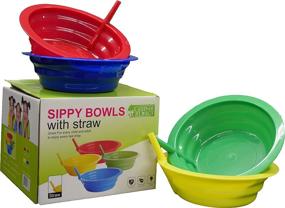 img 1 attached to 🍼 Green Direct Sippy Bowl: 22oz Plastic Cereal Bowl with Built-In Straw for Kids - Assorted Colors Blue, Red, Green, Yellow (Pack of 4)