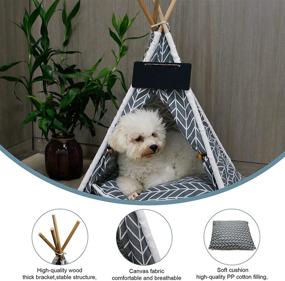 img 1 attached to GeerDuo Pet Teepee: Portable and Washable Bed Tent for Small Dogs and Cats with Cozy Cushion