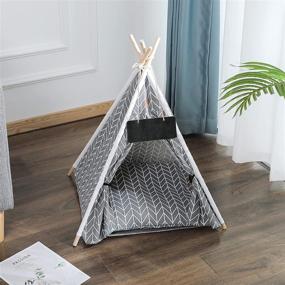 img 4 attached to GeerDuo Pet Teepee: Portable and Washable Bed Tent for Small Dogs and Cats with Cozy Cushion