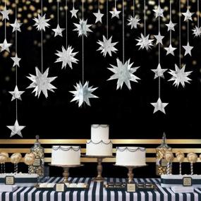 img 2 attached to 🌟 Sparkling Pinkblume Silver Star Garland Party Decorations: Festive 3D Stars Metallic Bunting Banner for Birthdays, Weddings, and Baby Showers