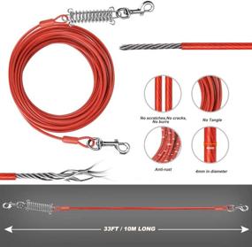 img 3 attached to WIOR Red Dog Runner for Yard - 33ft Anti-Corrosion Dog Tie Out Cable with Durable Spring and Metal Swivel Hooks - Suitable for Dogs Up to 120lb