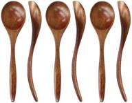 adloryea wood spoon set - 6-piece 7 inch natural asian wooden spoons for eating soup, coffee, salad, desserts, and more! logo