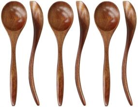 img 4 attached to ADLORYEA Wood Spoon Set - 6-Piece 7 inch Natural Asian Wooden Spoons for Eating Soup, Coffee, Salad, Desserts, and More!