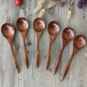 img 3 attached to ADLORYEA Wood Spoon Set - 6-Piece 7 inch Natural Asian Wooden Spoons for Eating Soup, Coffee, Salad, Desserts, and More!