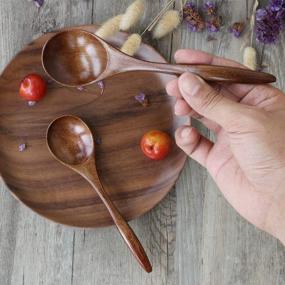 img 2 attached to ADLORYEA Wood Spoon Set - 6-Piece 7 inch Natural Asian Wooden Spoons for Eating Soup, Coffee, Salad, Desserts, and More!