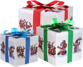 img 1 attached to 🎁 Lighted Boxes with Bows - MorTime Set of 3 Reindeer, Snowman, and Santa Claus PVE Boxes with 60 LED Light String for Festive Christmas Decorations in Red, Green, and Blue