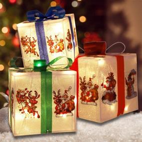 img 4 attached to 🎁 Lighted Boxes with Bows - MorTime Set of 3 Reindeer, Snowman, and Santa Claus PVE Boxes with 60 LED Light String for Festive Christmas Decorations in Red, Green, and Blue