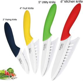 img 3 attached to 🔪 Knendet Ceramic Knife Set - 4 Piece Ultra Sharp Professional Kitchen Chef Knives | Stain Resistant | Multicolor Handles + Sheath Covers | Ideal for Cooking Vegetables, Fruits, and Bread