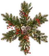 🎄 national tree company pre-lit artificial christmas hanging snowflake, 32 inches - green frosted berry pine with cones & berries - festive decor for christmas collection logo