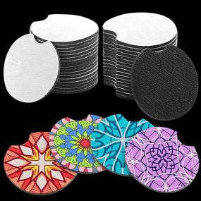 img 4 attached to 🍵 Neoprene Cup Coaster Blanks (40 Pack) - Sublimation Car Cup Holders with Finger Notch for DIY Coasters Painting Project - Heat Press Car Accessories Mat