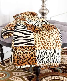 img 3 attached to 🦁 Luxurious Queen Size Micro Plush Patchwork Blanket with Safari Print - Essential for Your Home