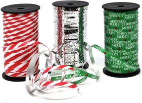 img 4 attached to Christmas Curling Ribbon Pack - Green, Red & White Stripes, Metallic Silver - Holiday Party Crafts Supplies Decorations - 100 Yards Per Roll - Total of 900 Feet - by Gift Boutique