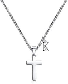 img 4 attached to 📿 XIEXIELA Boys Men's Initial Cross Necklace - Stainless Steel Letter Cross Pendant, Simple Jewelry Gifts with 20-Inch Chain