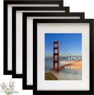 🖼️ set of 4 picture frames 8x10 - display pictures 5x7 with mat or 8x10 without mat - multi photo frames collage for wall or tabletop - pre-installed wall mounting hardware - black frames logo