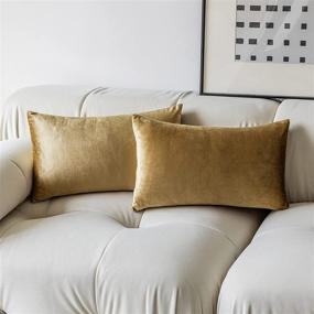img 4 attached to 🎁 Demetex Supersoft Velvet Lumbar Throw Pillow Covers - Set of 2, 12x20inches Gold - Modern Rectangle Bed Pillows for Couch, Patio - Perfect Anniversary Gift for Women