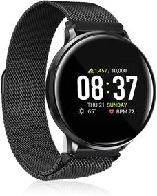 img 4 attached to iTouch Sport Round Smartwatch - Waterproof, Heart Rate Monitor, Multi-Sports Mode, Pedometer - Android and iOS Compatible - Metal Mesh Strap with Magnetic Closure (Gunmetal)