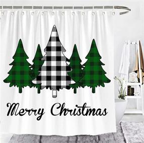 img 4 attached to 🎄 Wencal Merry Christmas Buffalo Check Plaid Trees Shower Curtain: Farmhouse Bathroom Decor with Hooks - Black and White, 72 x 72 Inches