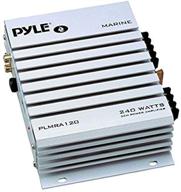 pyle hydra marine amplifier - elite series 240w 4-channel audio amplifier - waterproof, 4-8 ohm impendance, gain control, rca stereo input & led indicator (plmra120) logo