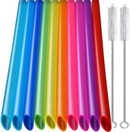 🥤 10-pack angled tips reusable boba smoothie straws - multi-colored jumbo wide straws, bpa-free food-grade plastic straws for bubble tea (tapioca, boba pearls), milkshakes - includes 2 cleaning brushes logo