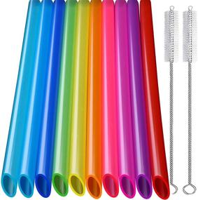 img 4 attached to 🥤 10-Pack Angled Tips Reusable Boba Smoothie Straws - Multi-Colored Jumbo Wide Straws, BPA-Free Food-Grade Plastic Straws for Bubble Tea (Tapioca, Boba Pearls), Milkshakes - Includes 2 Cleaning Brushes